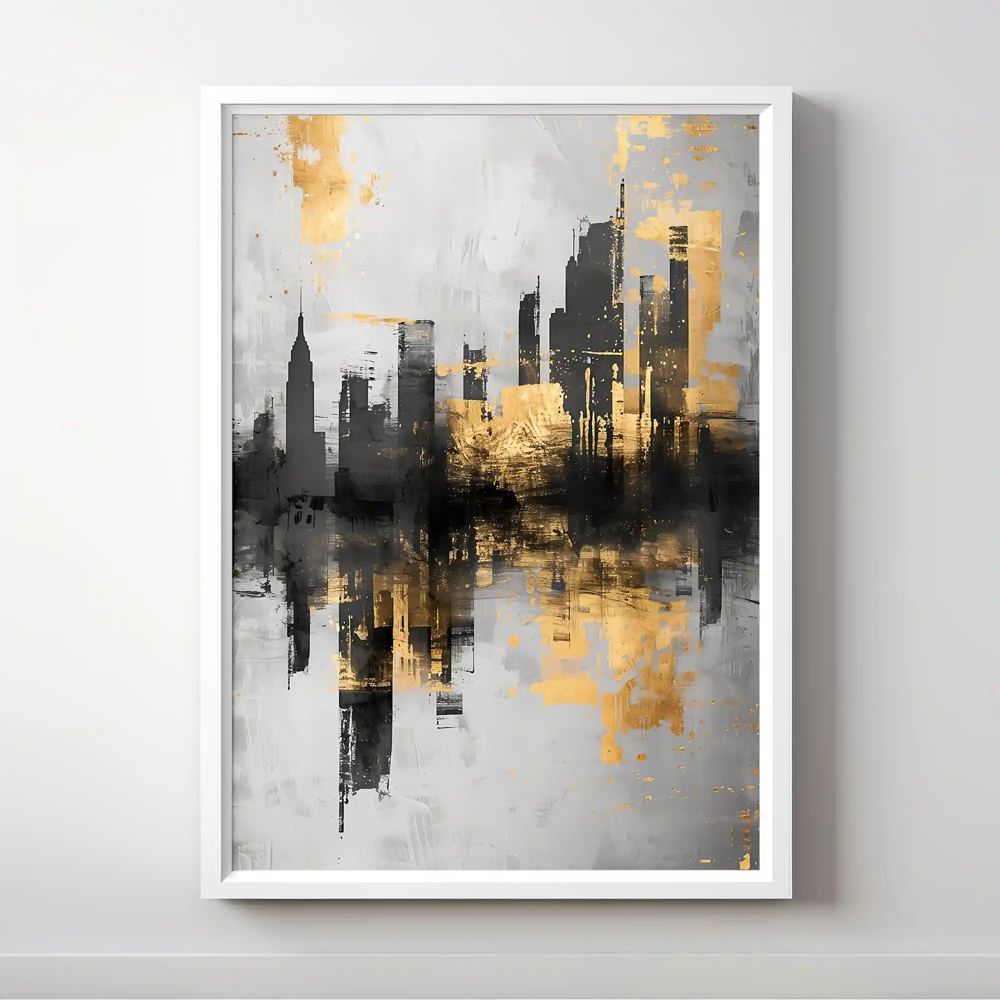 Abstract cityscape with a blend of gray and yellow tones.