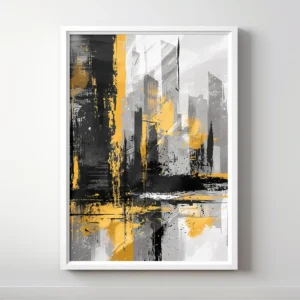 Abstract cityscape with a blend of warm and cool colors.