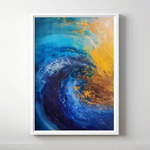 Abstract art of ocean waves crashing with dynamic energy.