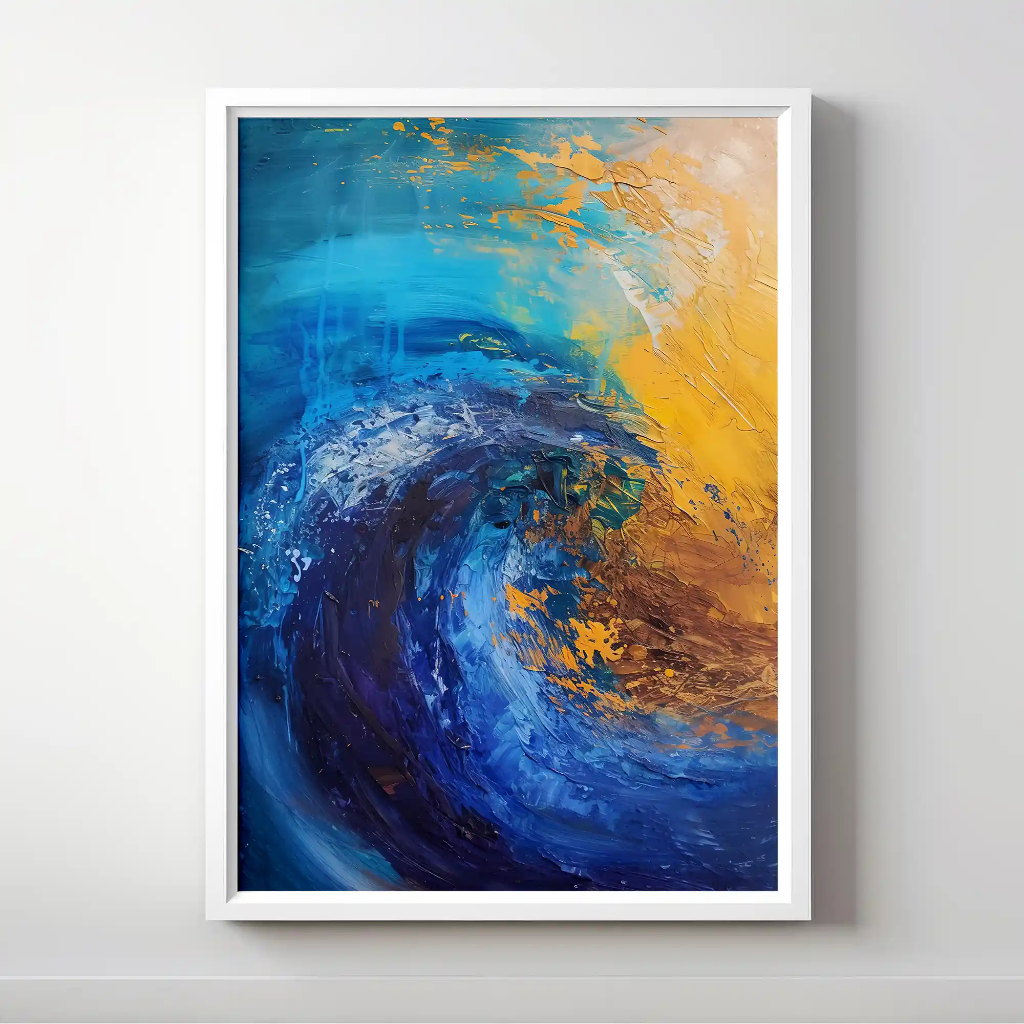 Abstract art of ocean waves crashing with dynamic energy.