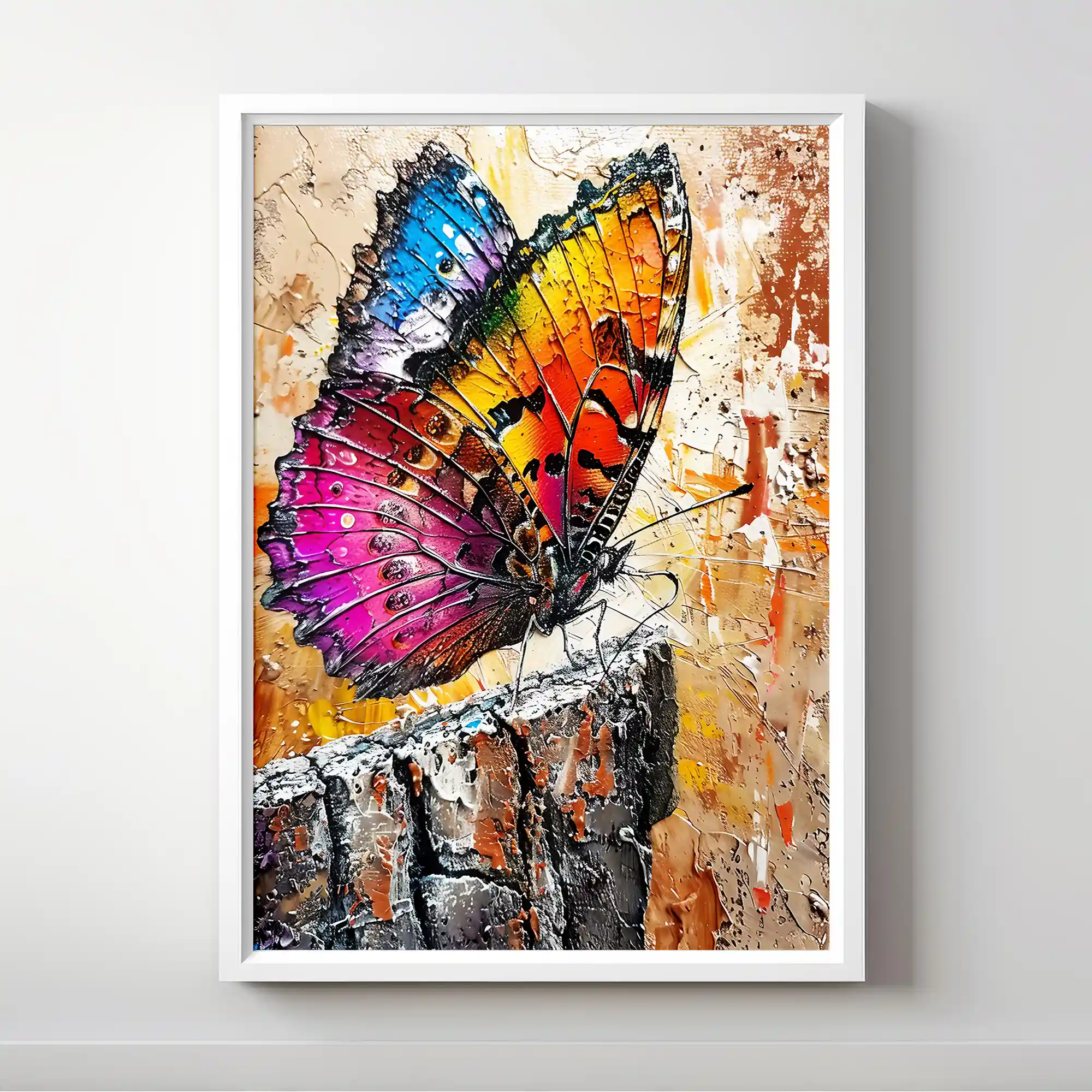 Abstract painting of a colorful butterfly.