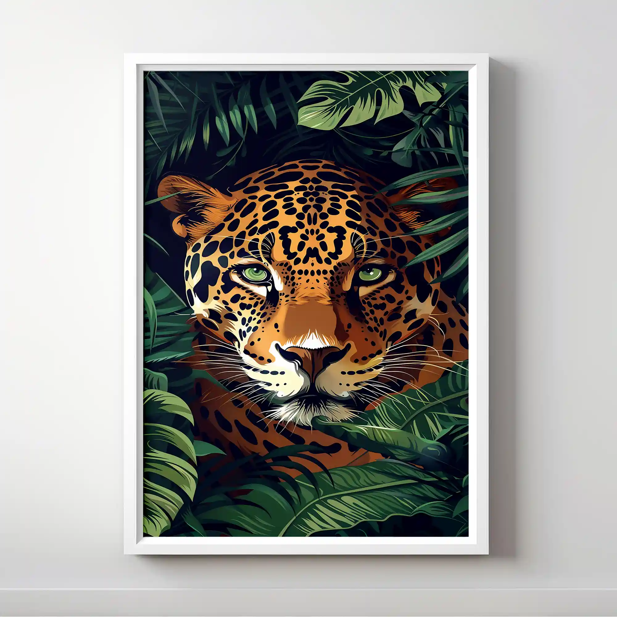 Abstract painting of a tiger in a jungle setting.