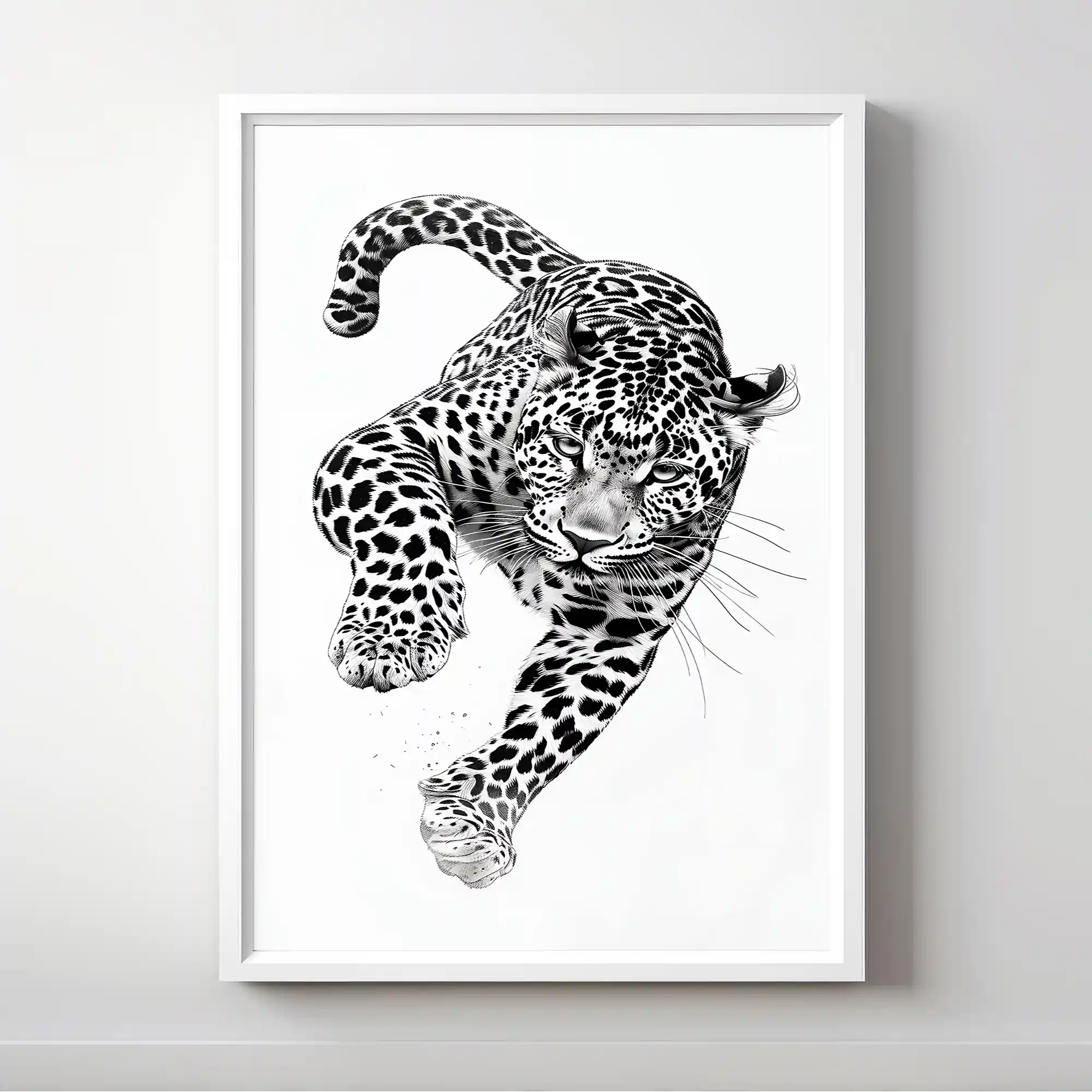 Black and white abstract art of a leopard.