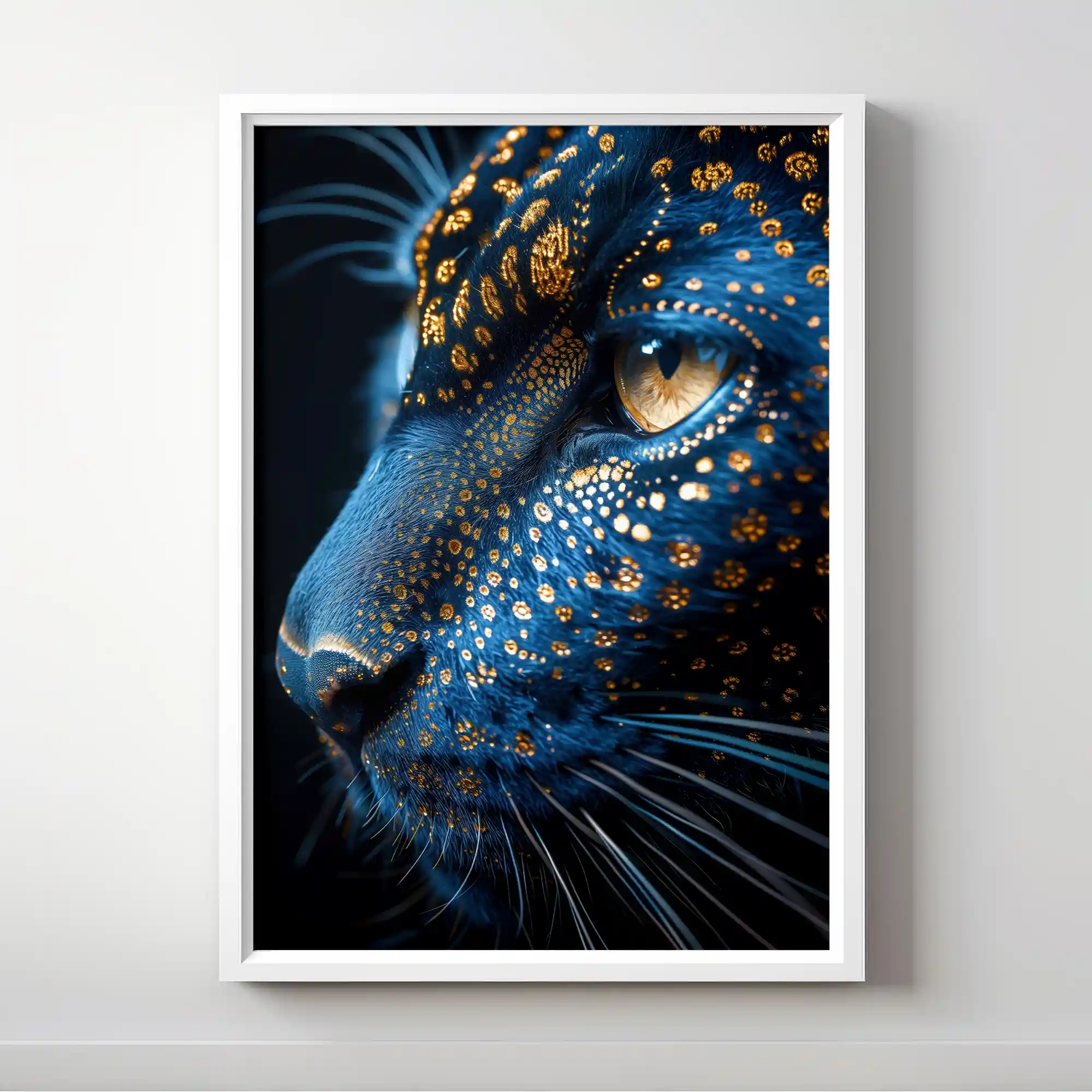 Abstract painting of a blue-eyed leopard