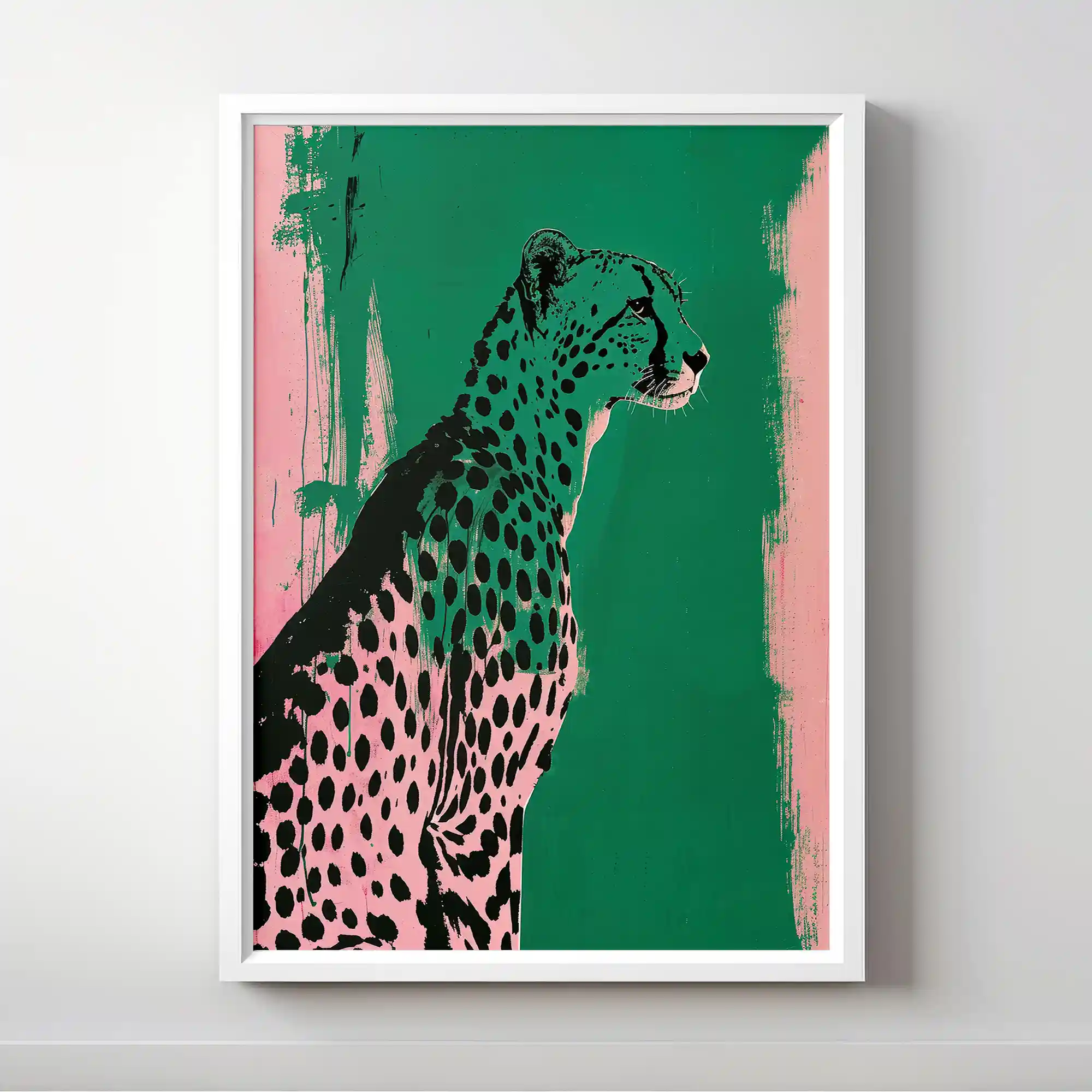 Abstract painting of a cheetah with vibrant colors.