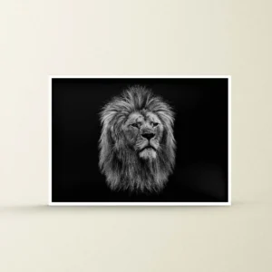 Black and white abstract art of a lion.