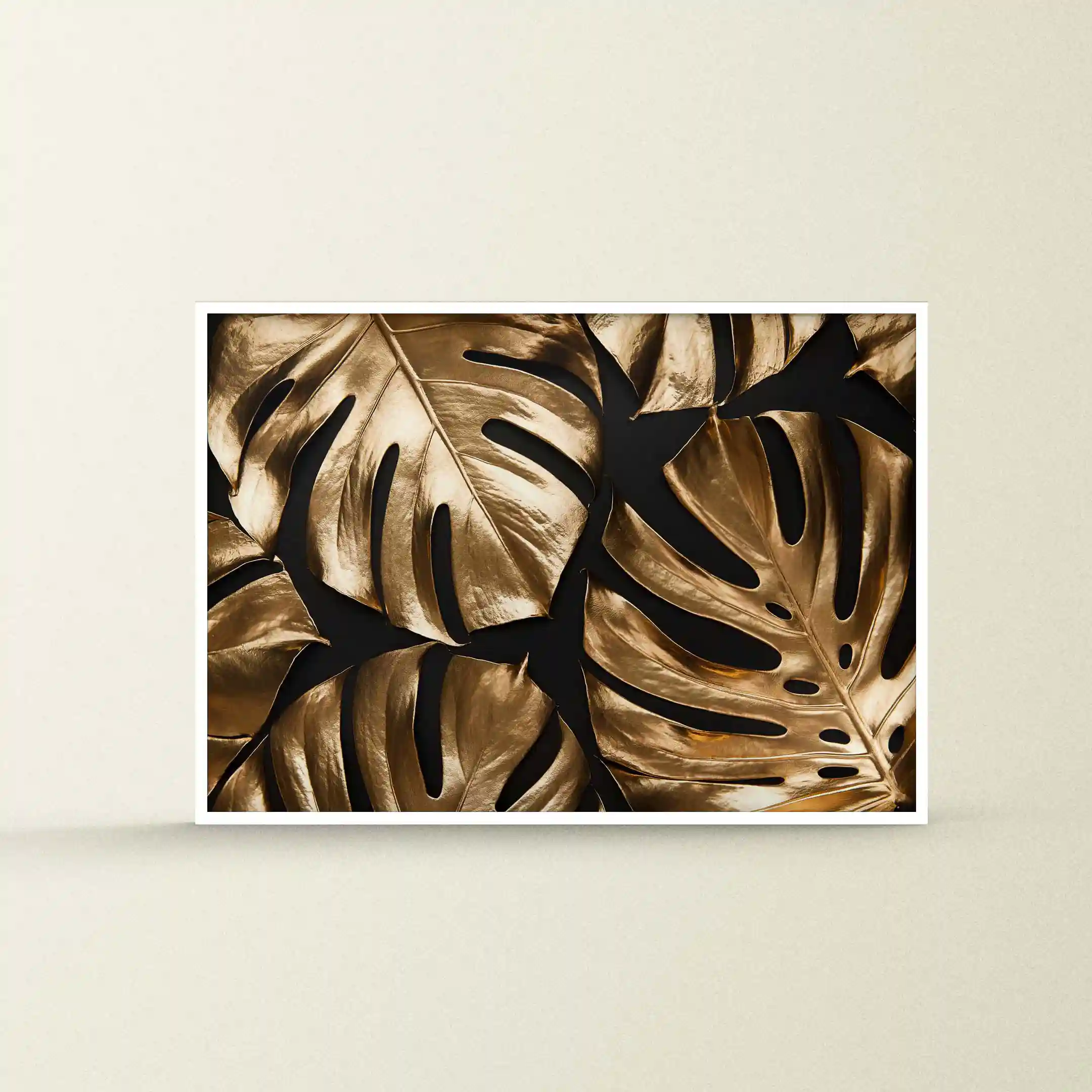 Abstract image of gold leaves on a black background.