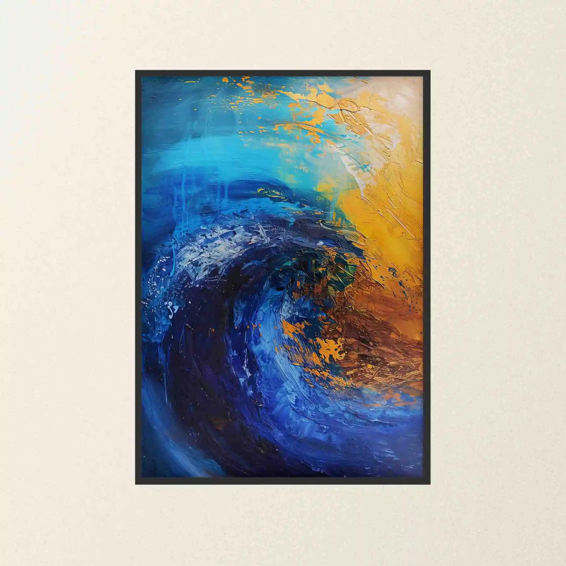 Abstract art of ocean waves crashing with dynamic energy.