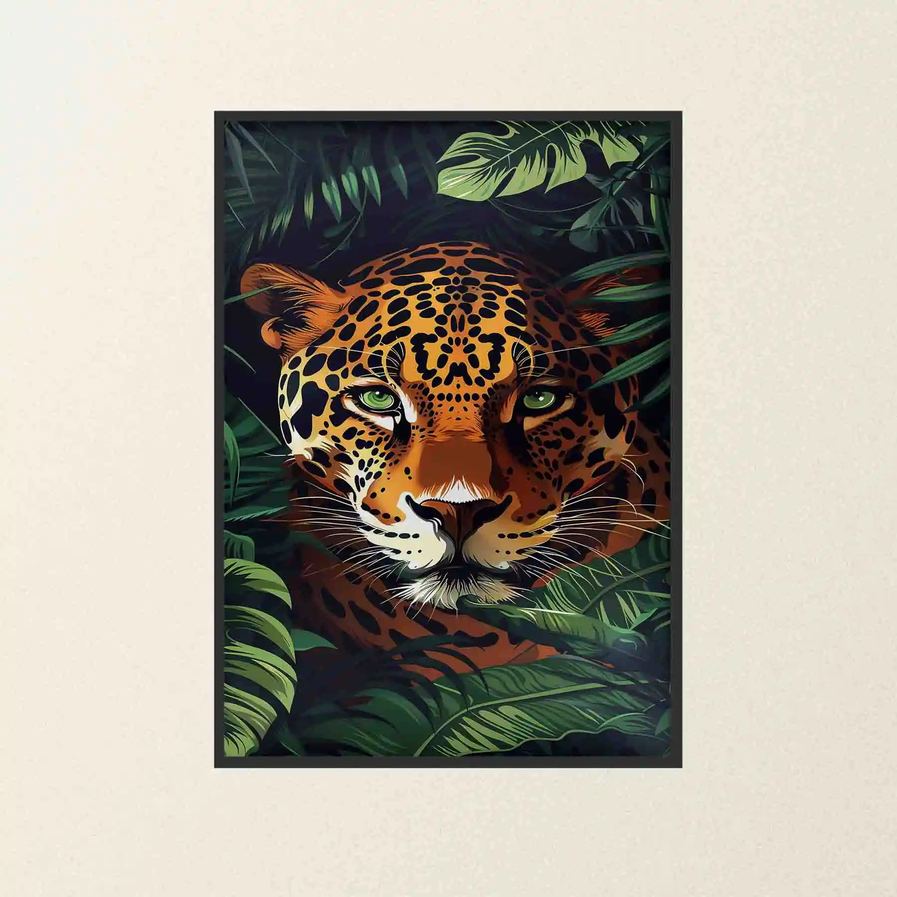 Abstract painting of a tiger in a jungle setting.