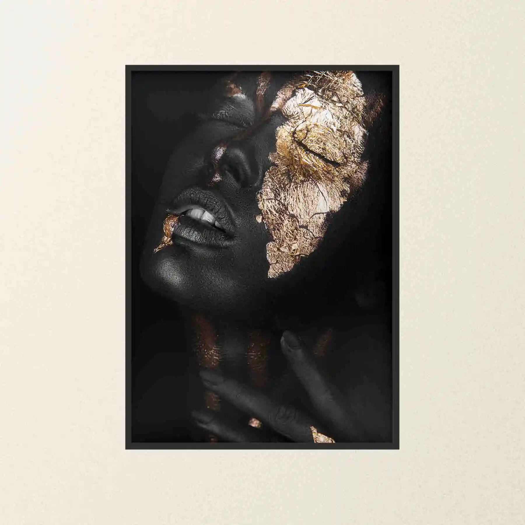 Abstract portrait of a woman with gold leaf accents.