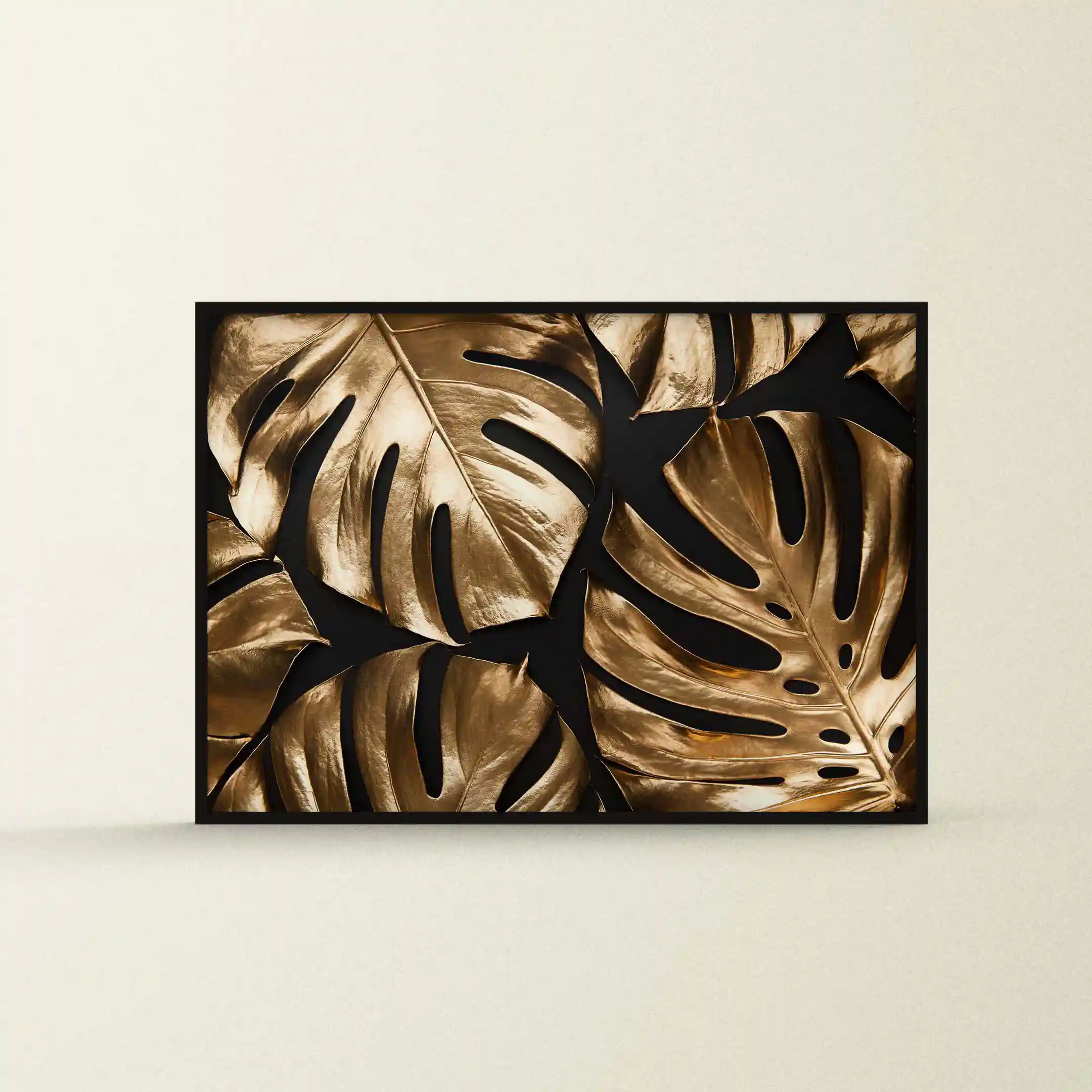 Abstract image of gold leaves on a black background.