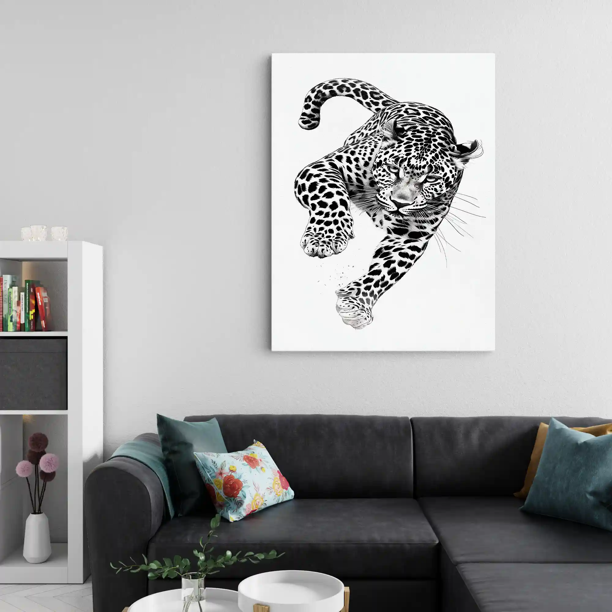 Black and white abstract art of a leopard.