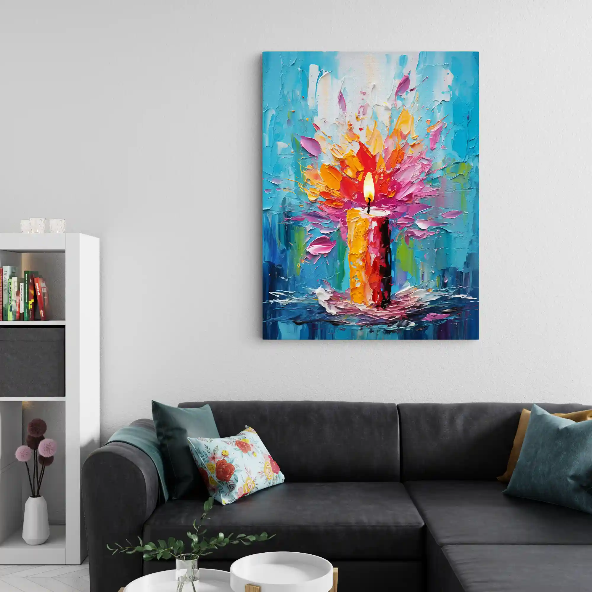 Abstract painting with a burst of vibrant colors.