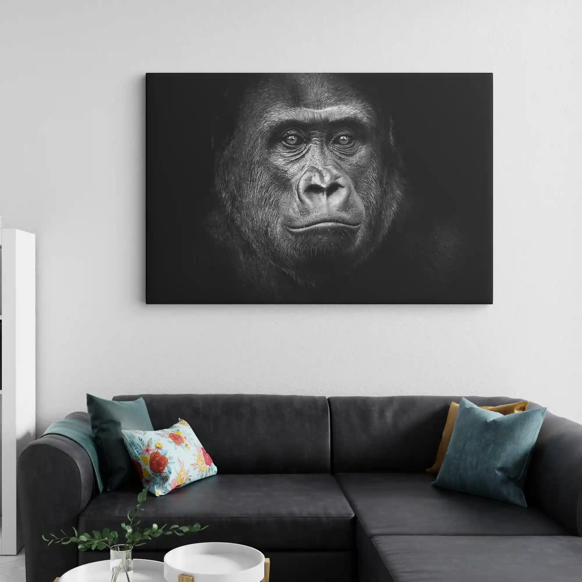 Black and white abstract art of a gorilla.