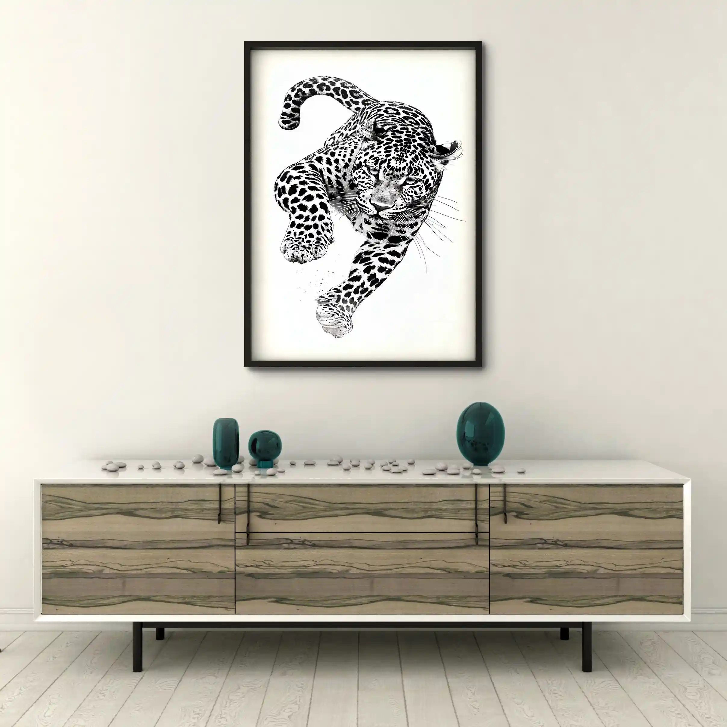 Black and white abstract art of a leopard.