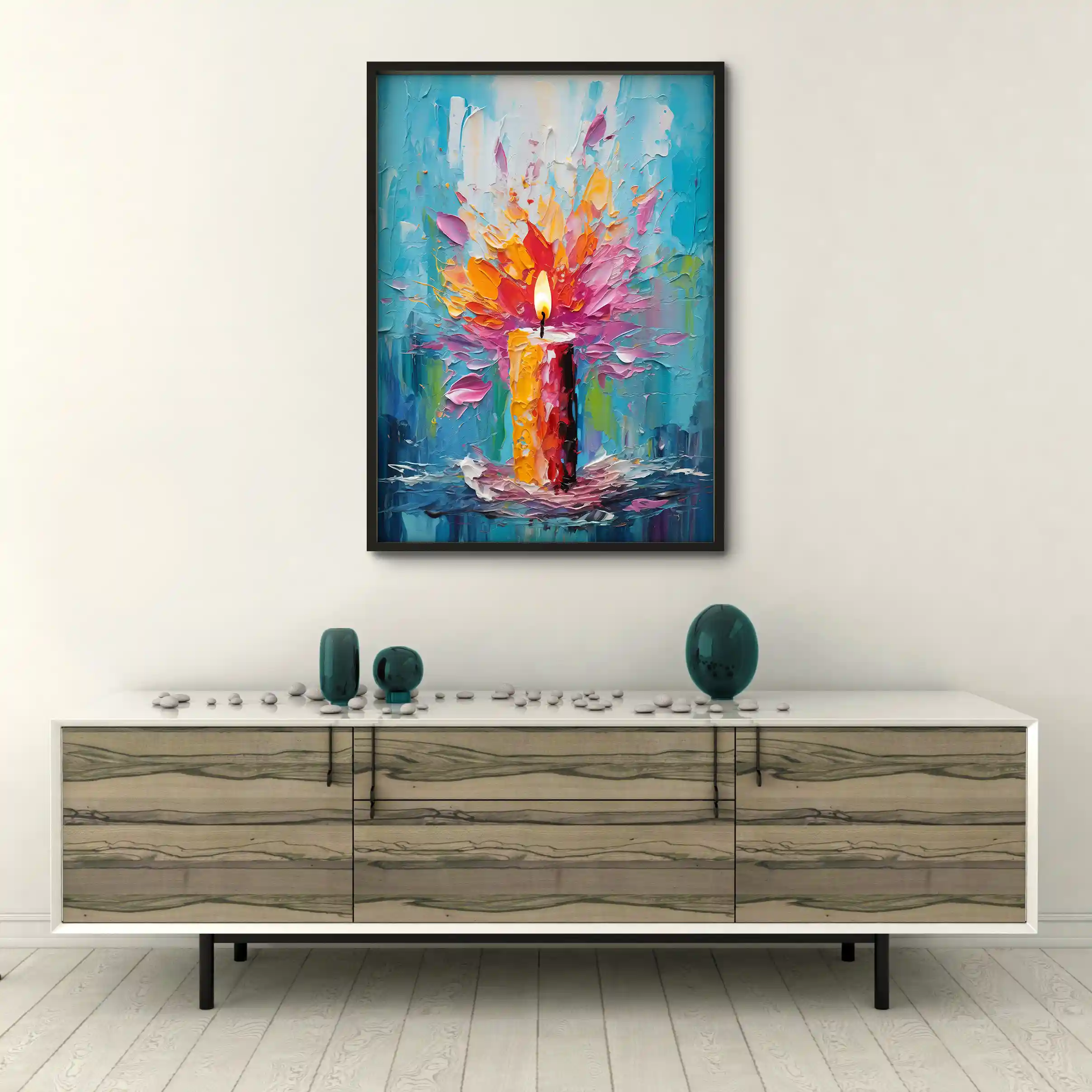 Abstract painting with a burst of vibrant colors.