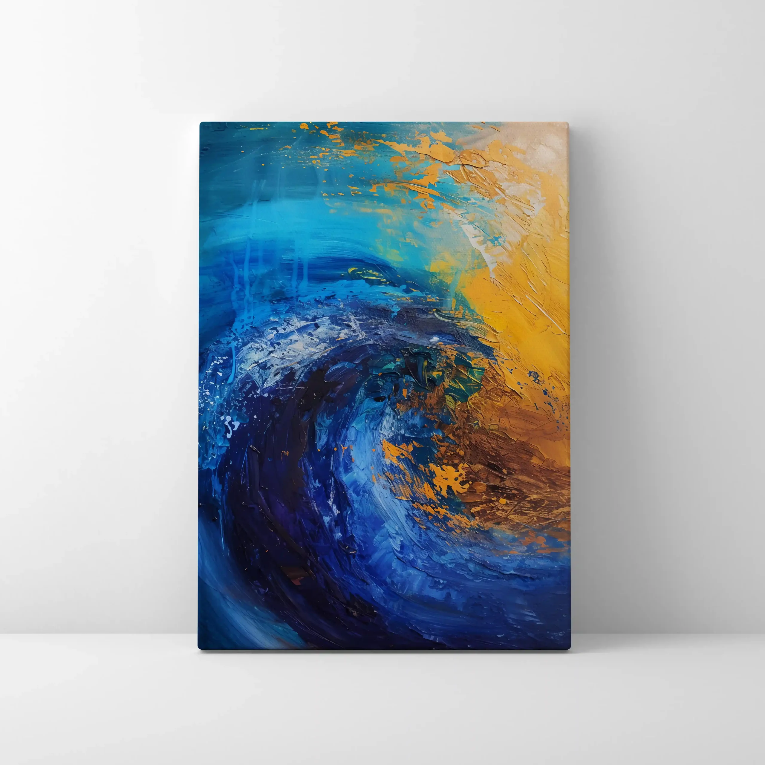 Abstract art of ocean waves crashing with dynamic energy.