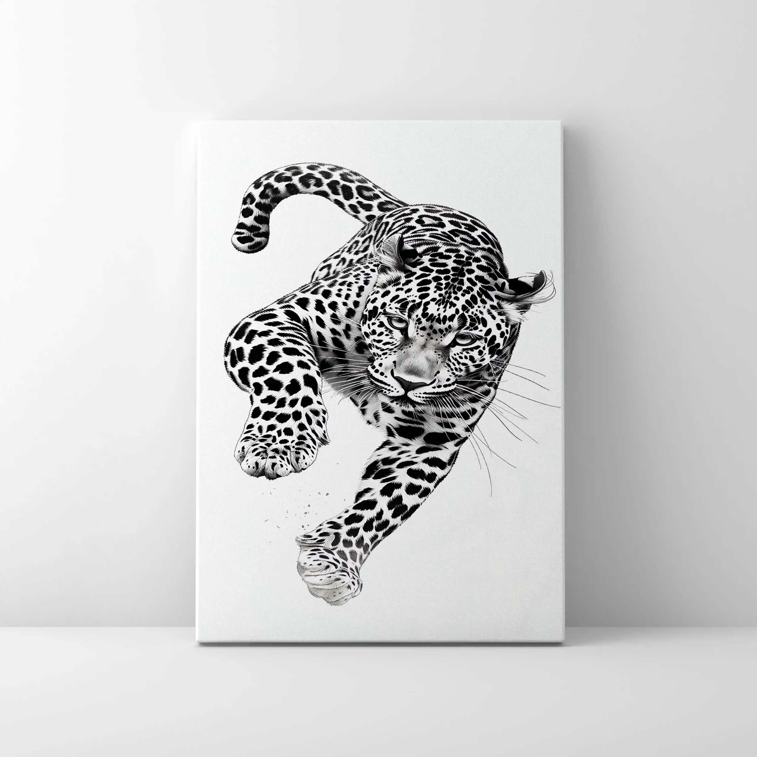 Black and white abstract art of a leopard.