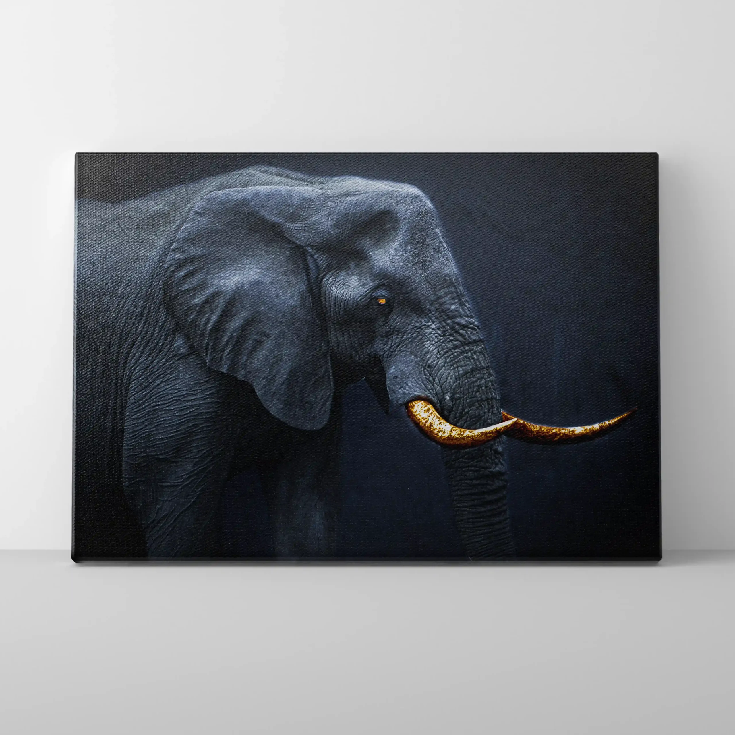 Abstract painting of an elephant with a dark background.