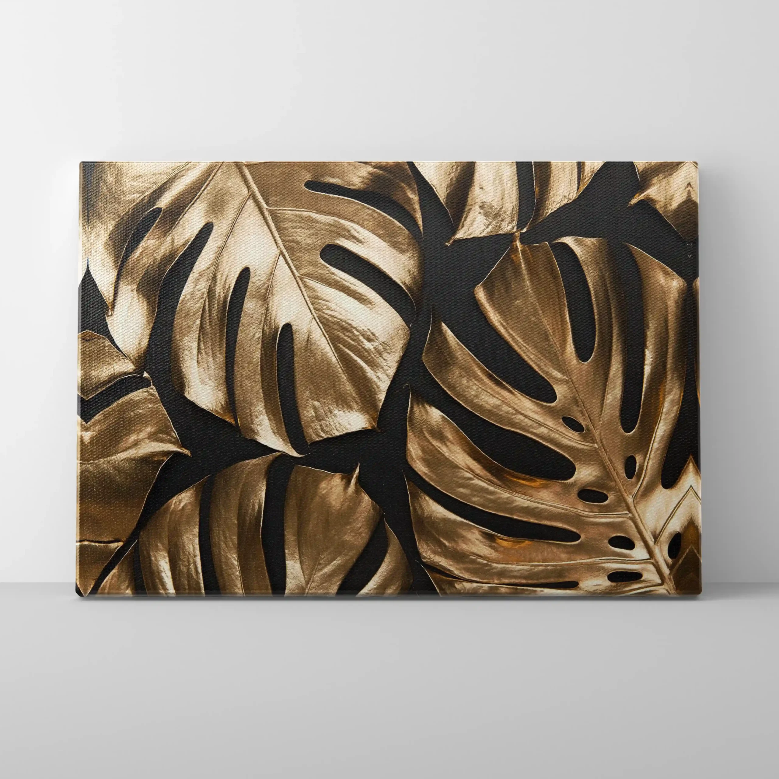 Abstract image of gold leaves on a black background.