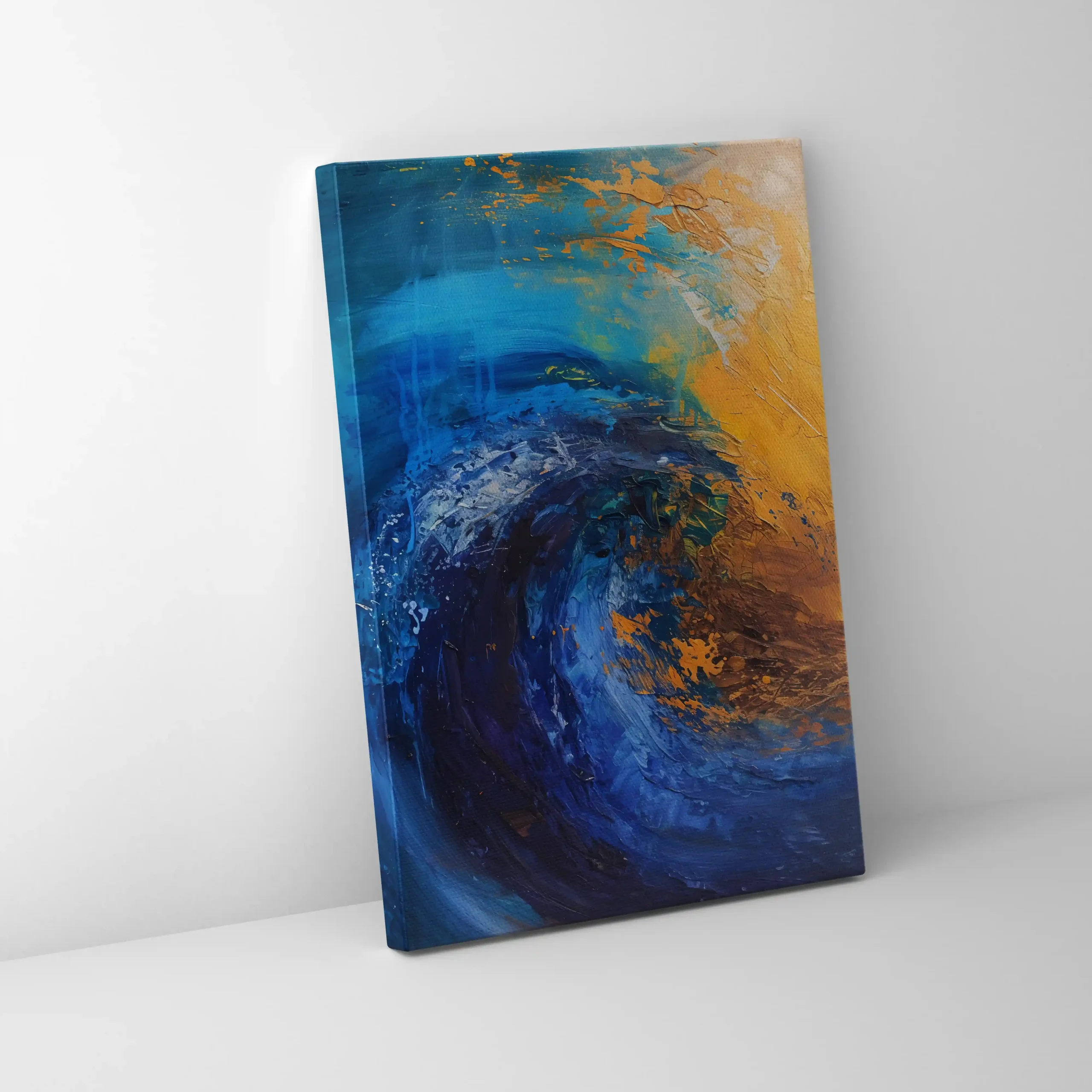 Abstract art of ocean waves crashing with dynamic energy.