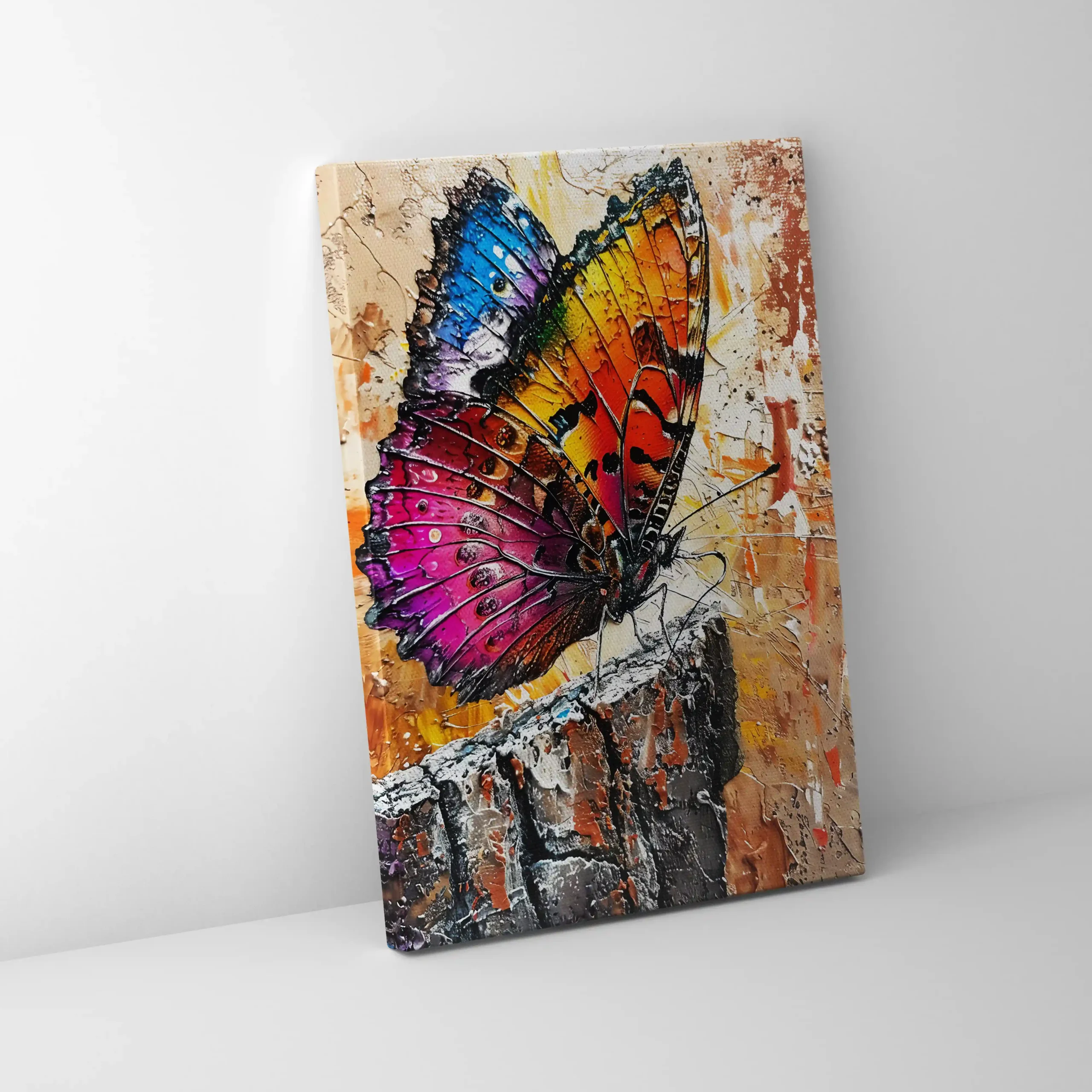 Abstract painting of a colorful butterfly.