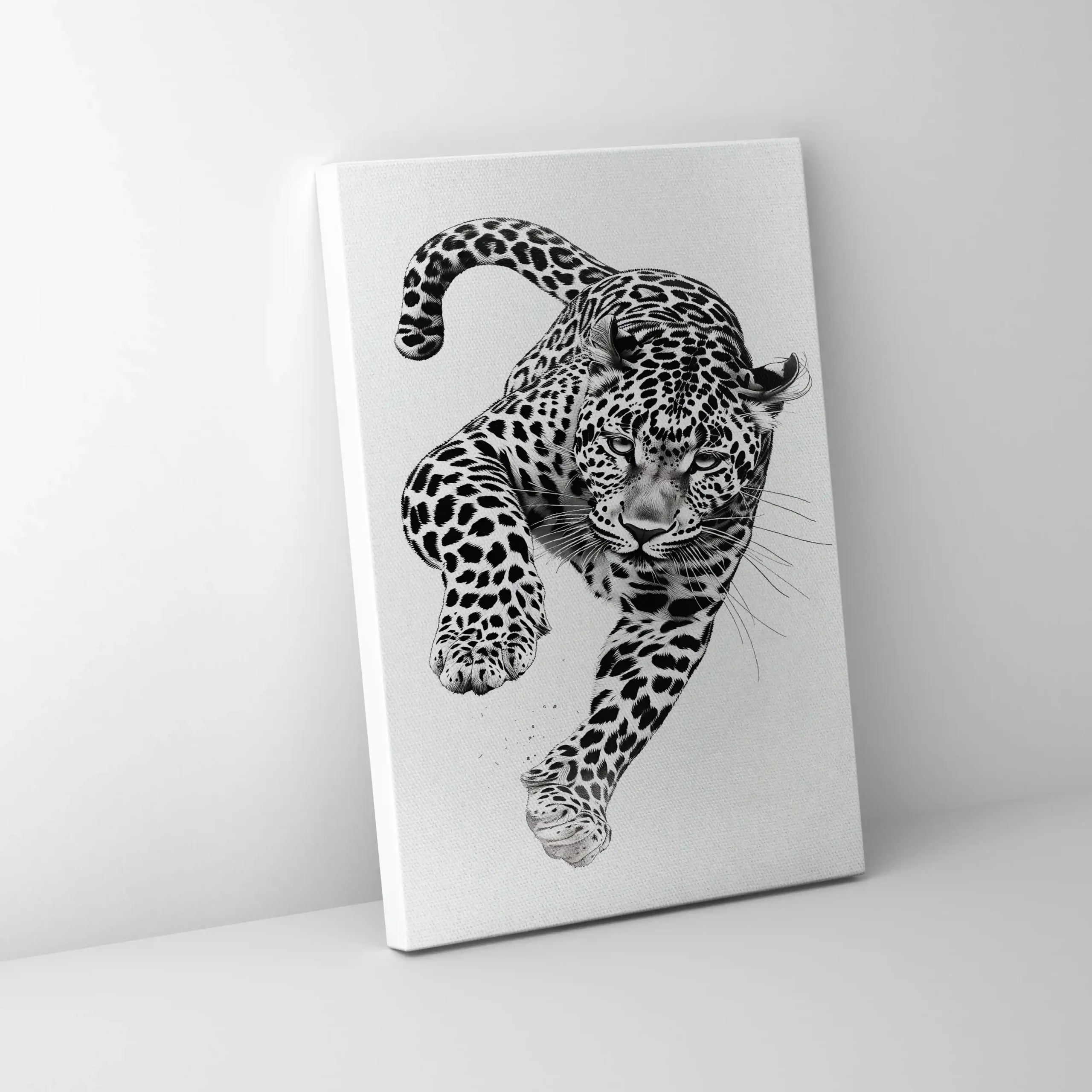 Black and white abstract art of a leopard.