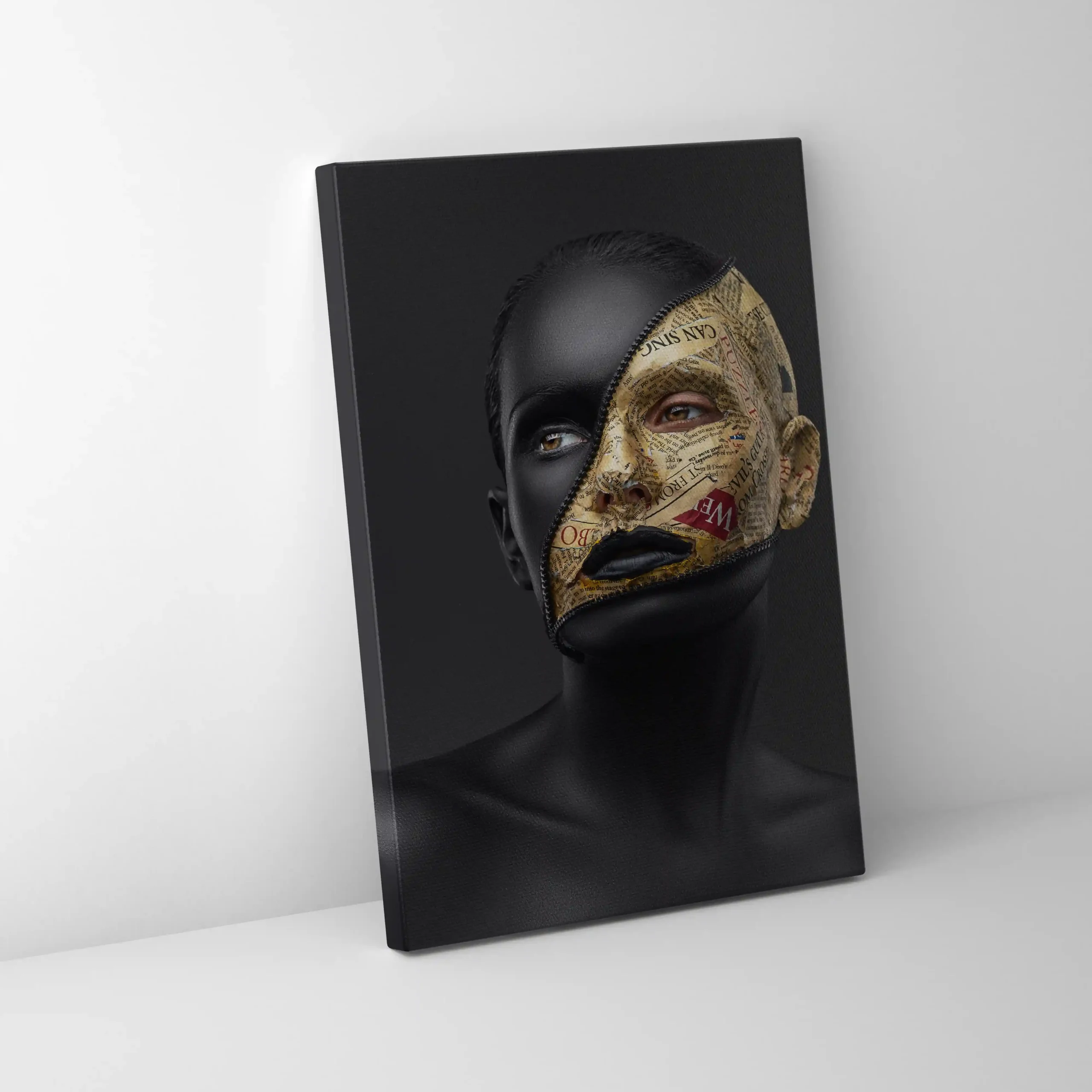 Abstract portrait of a woman with gold leaf mask.