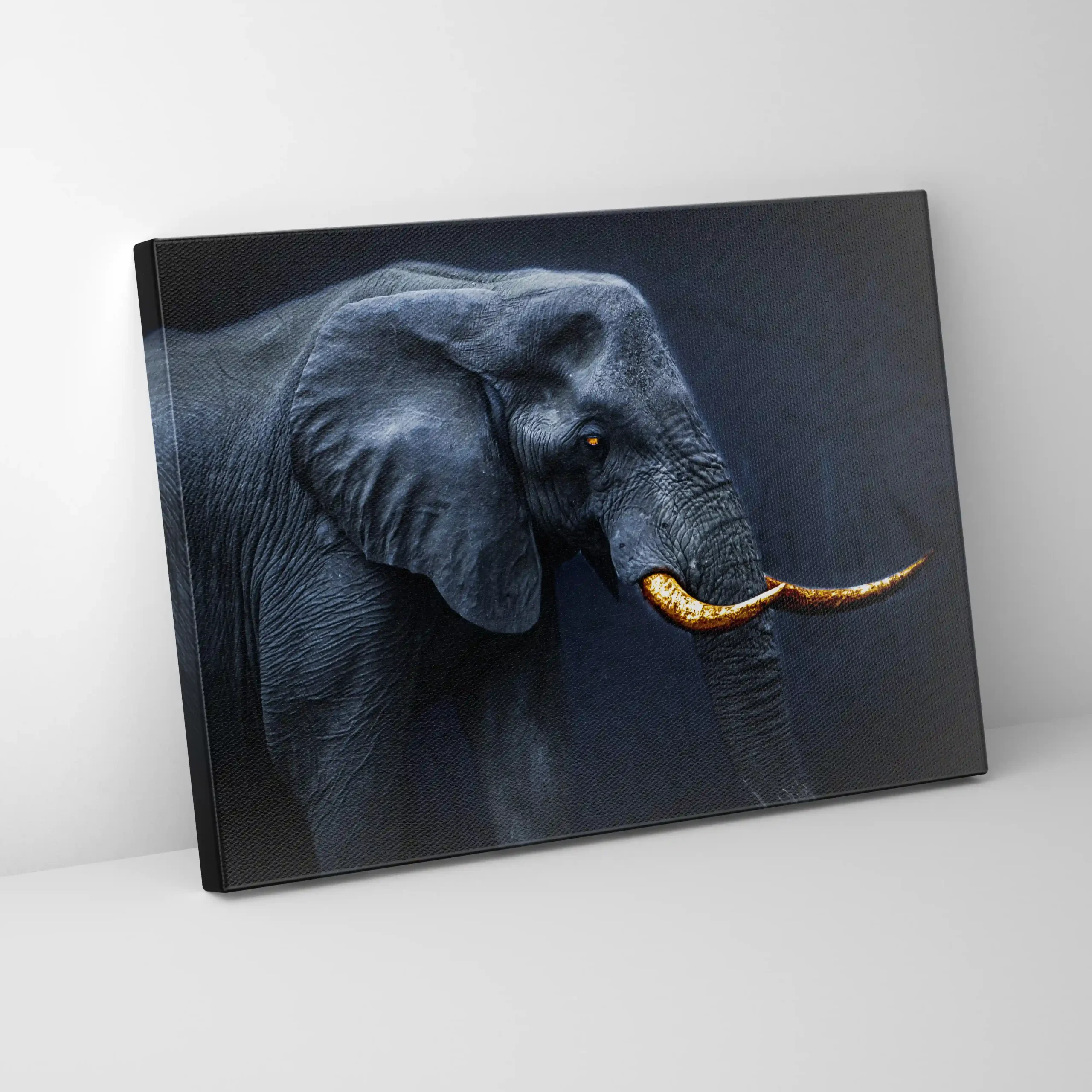 Abstract painting of an elephant with a dark background.