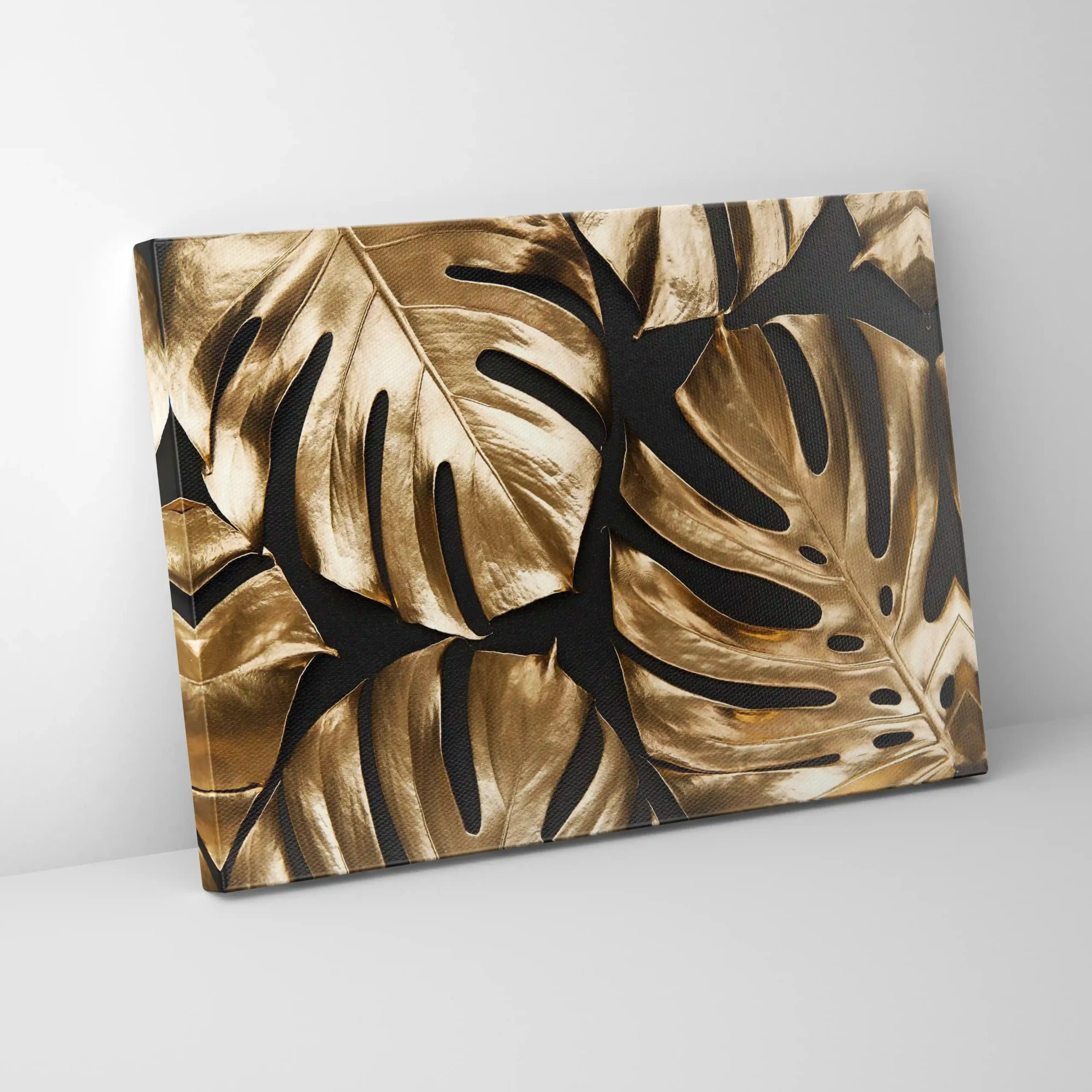 Abstract image of gold leaves on a black background.