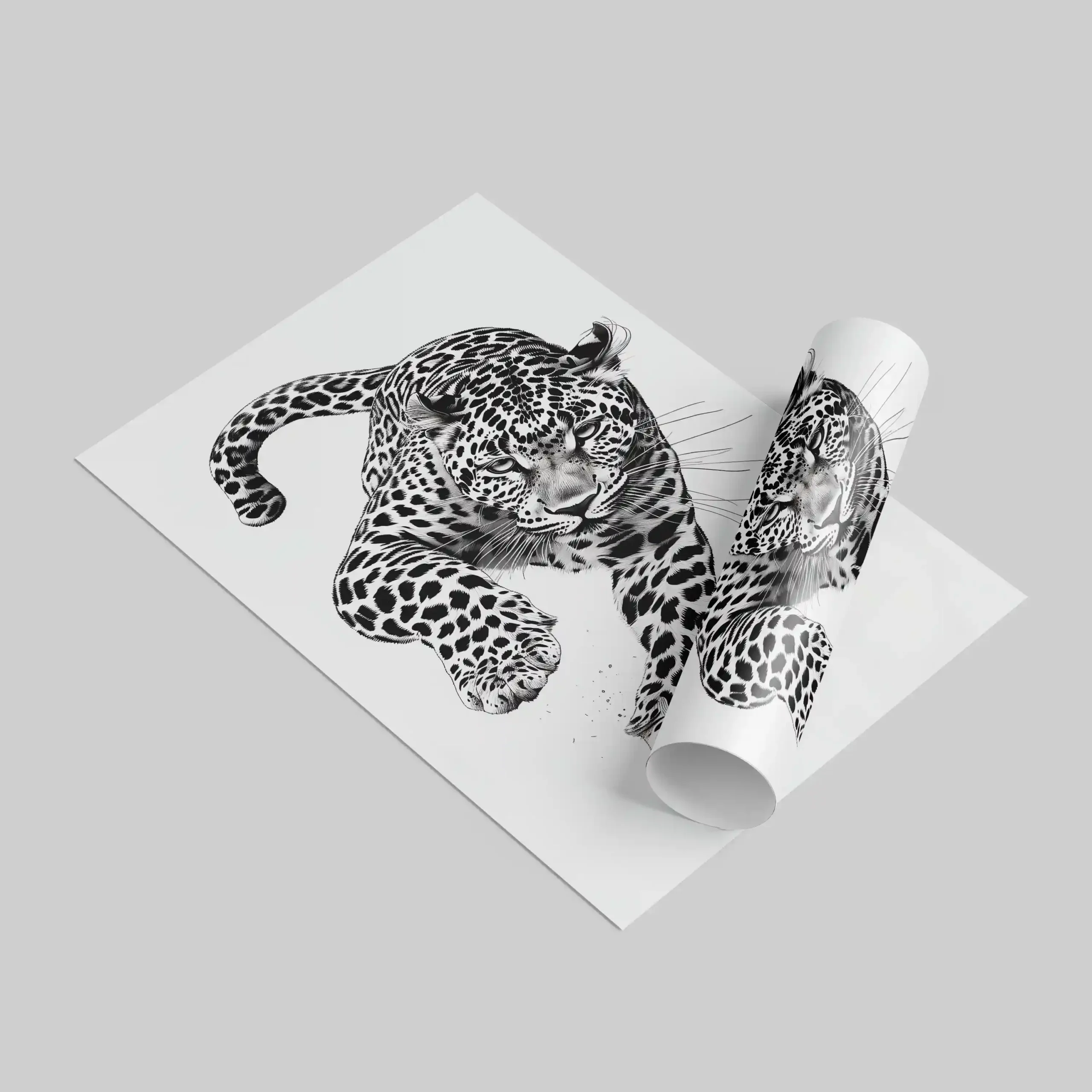 Black and white abstract art of a leopard.