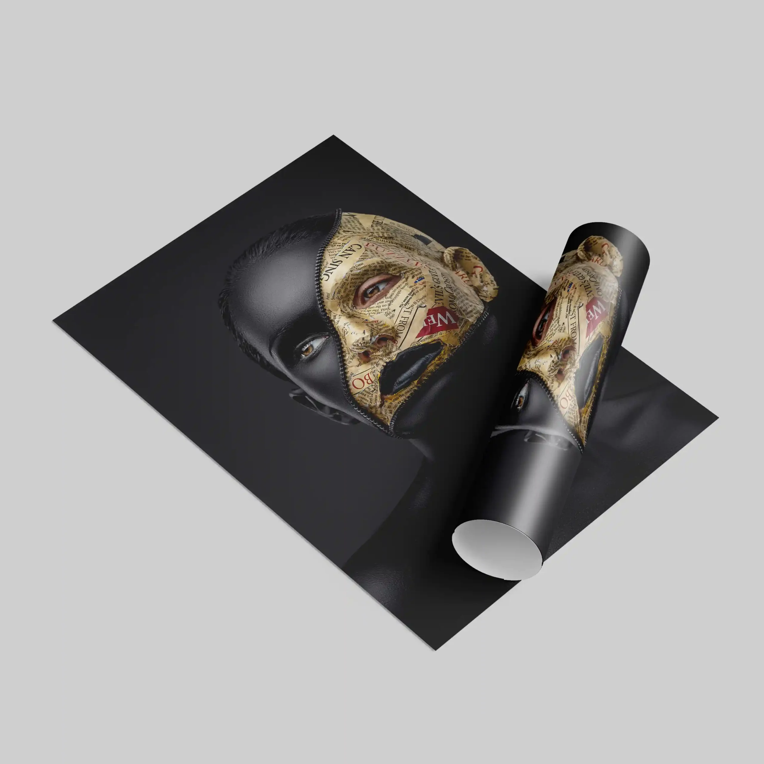 Abstract portrait of a woman with gold leaf mask.