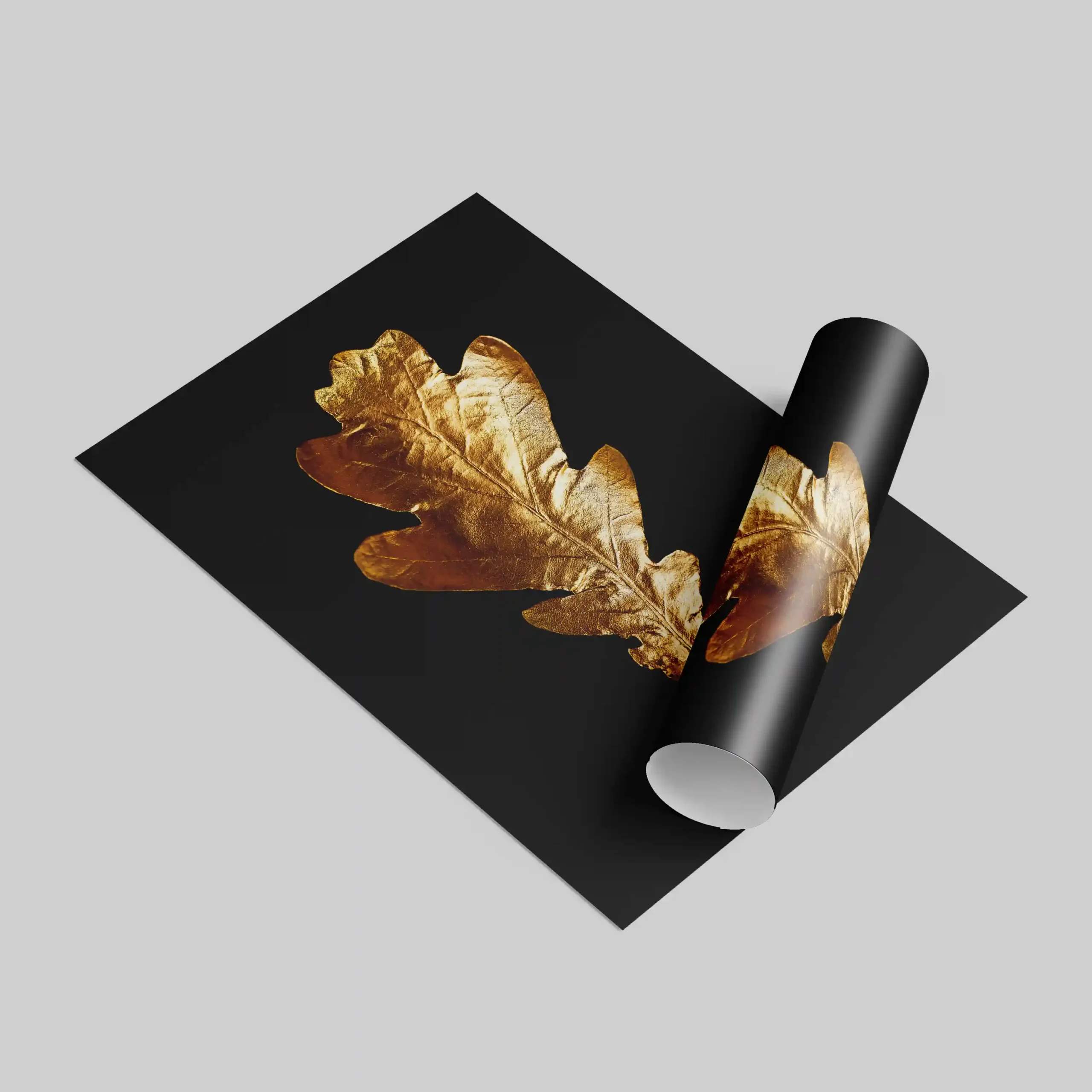 Abstract image of gold leaves on a black background.