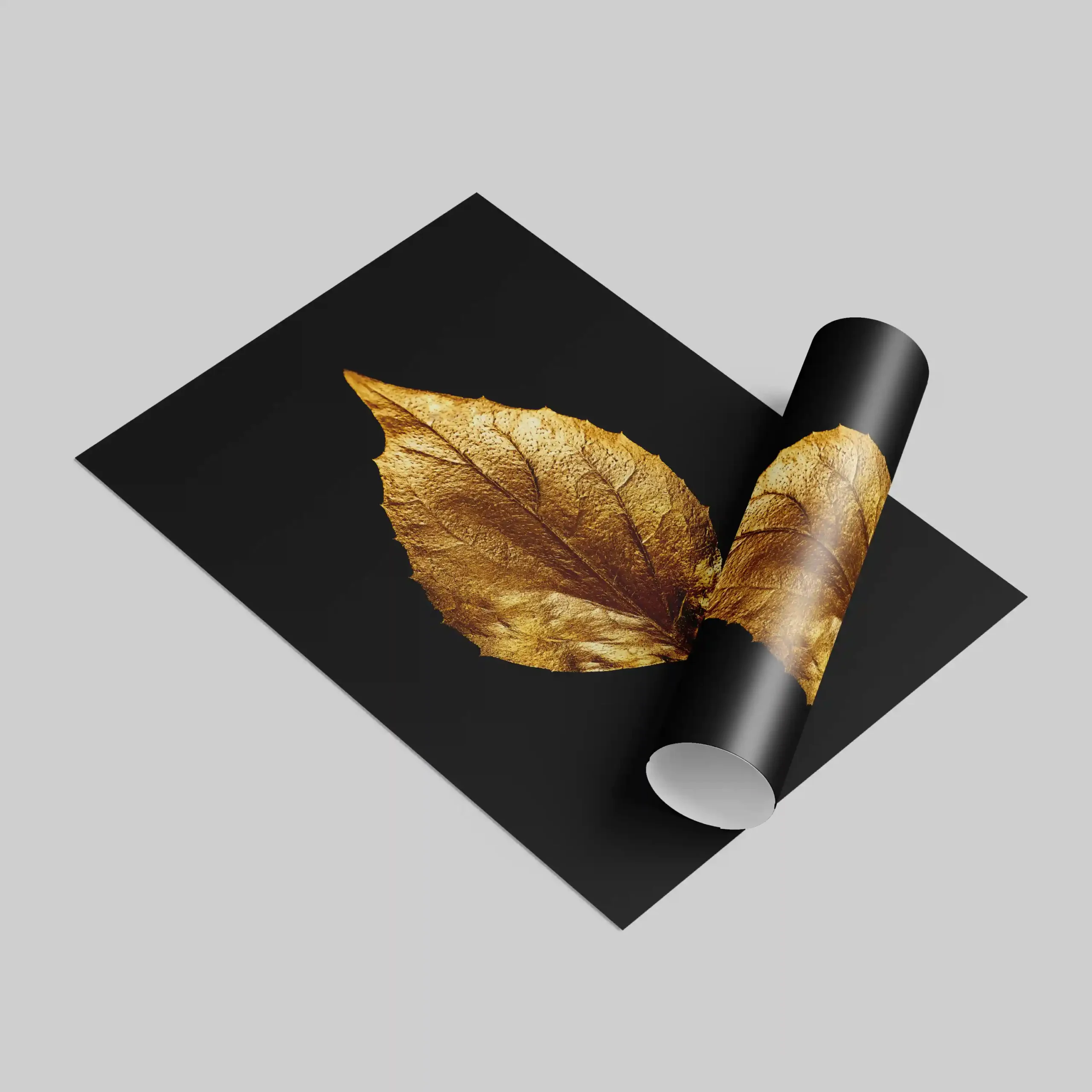 Abstract image of a gold leaf on a black background.