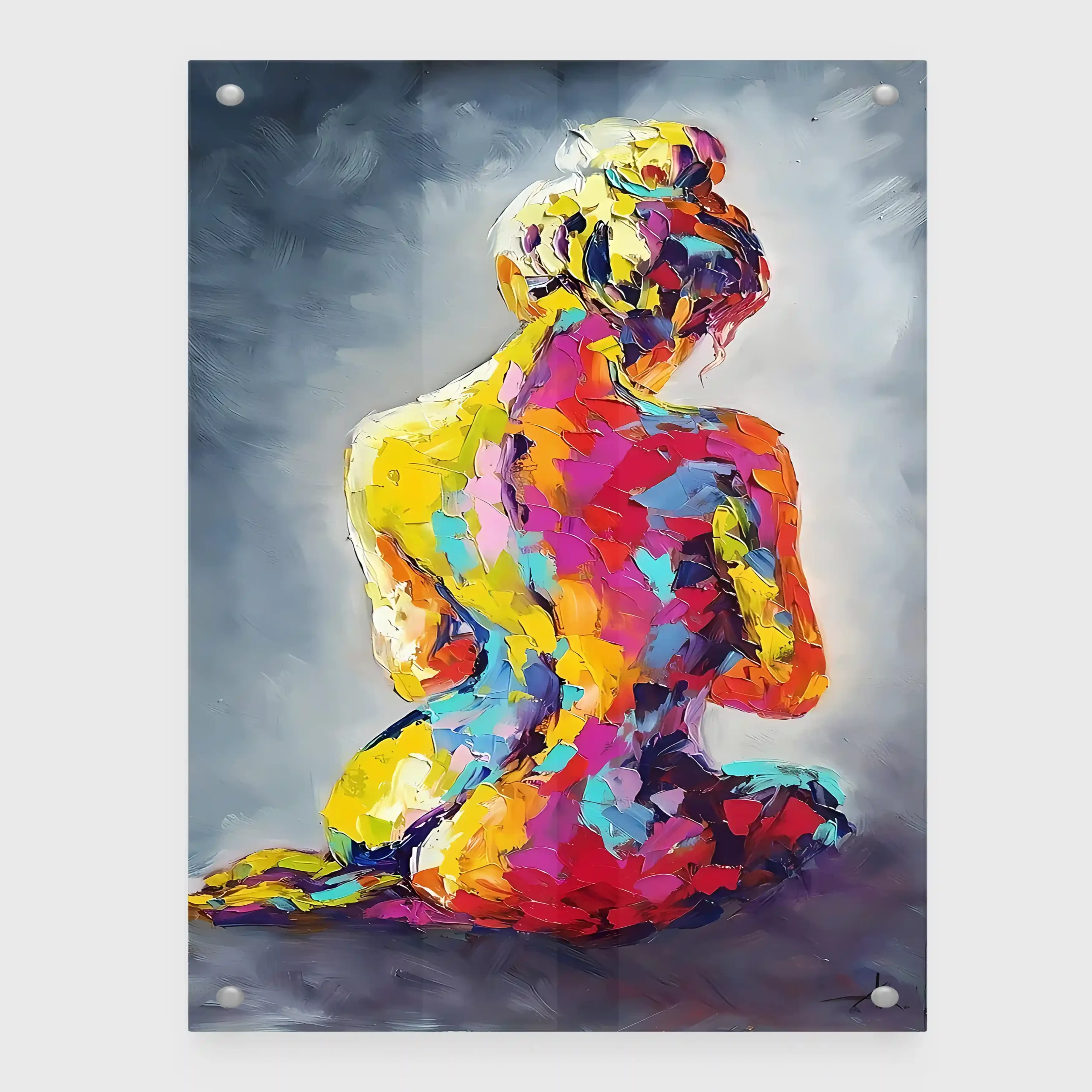 Abstract painting of vibrant figures in motion.