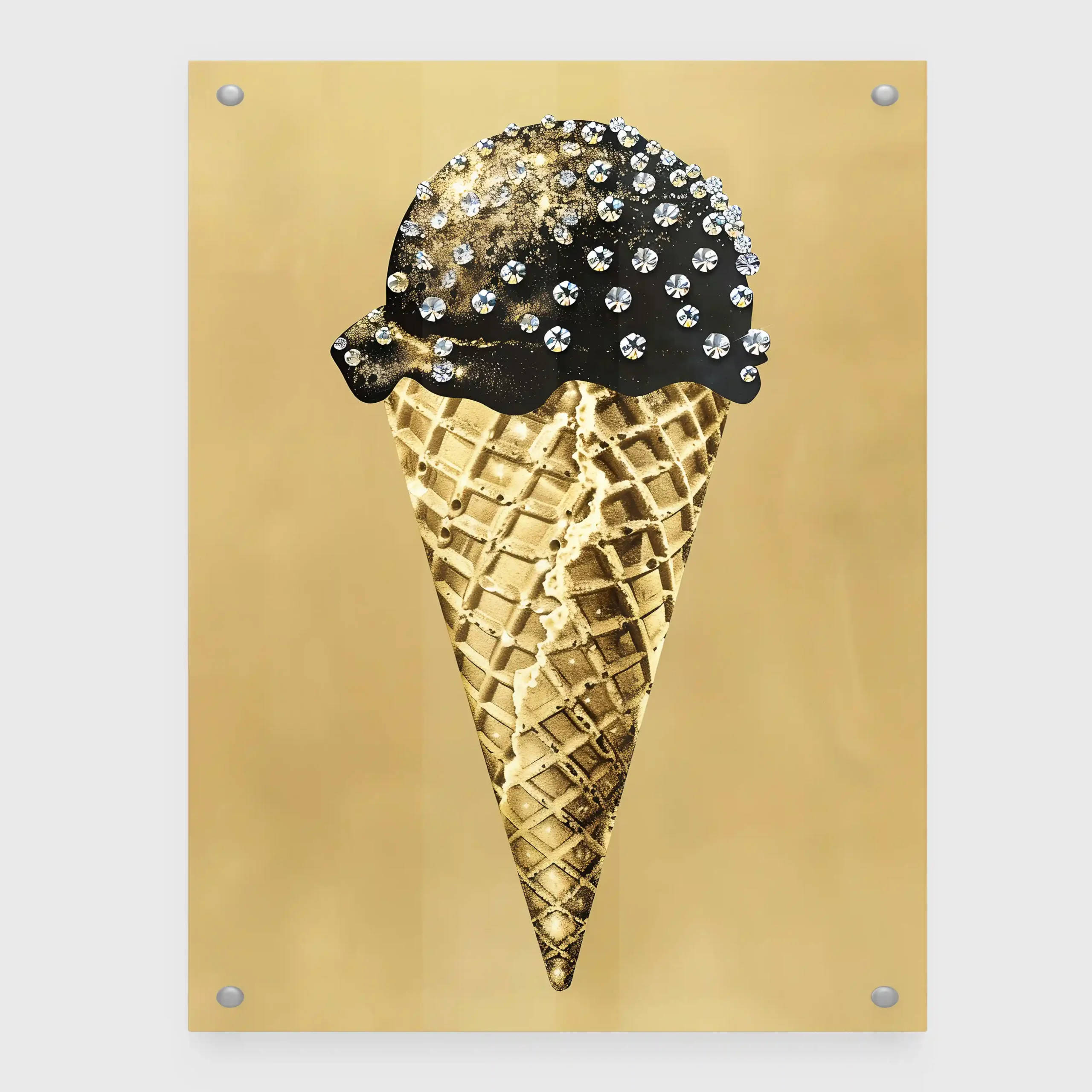 Abstract art of an ice cream cone with gold accents.