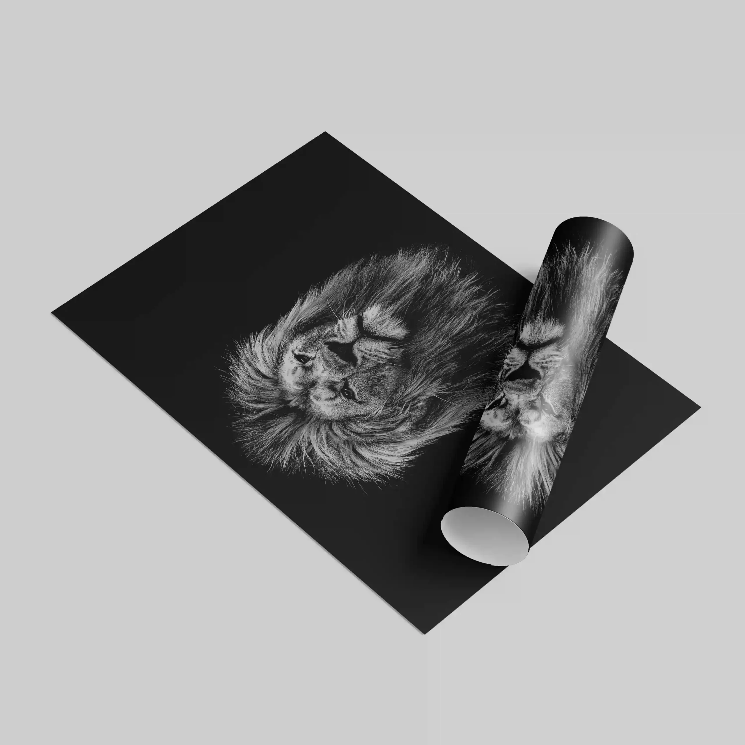 Black and white abstract art of a lion.