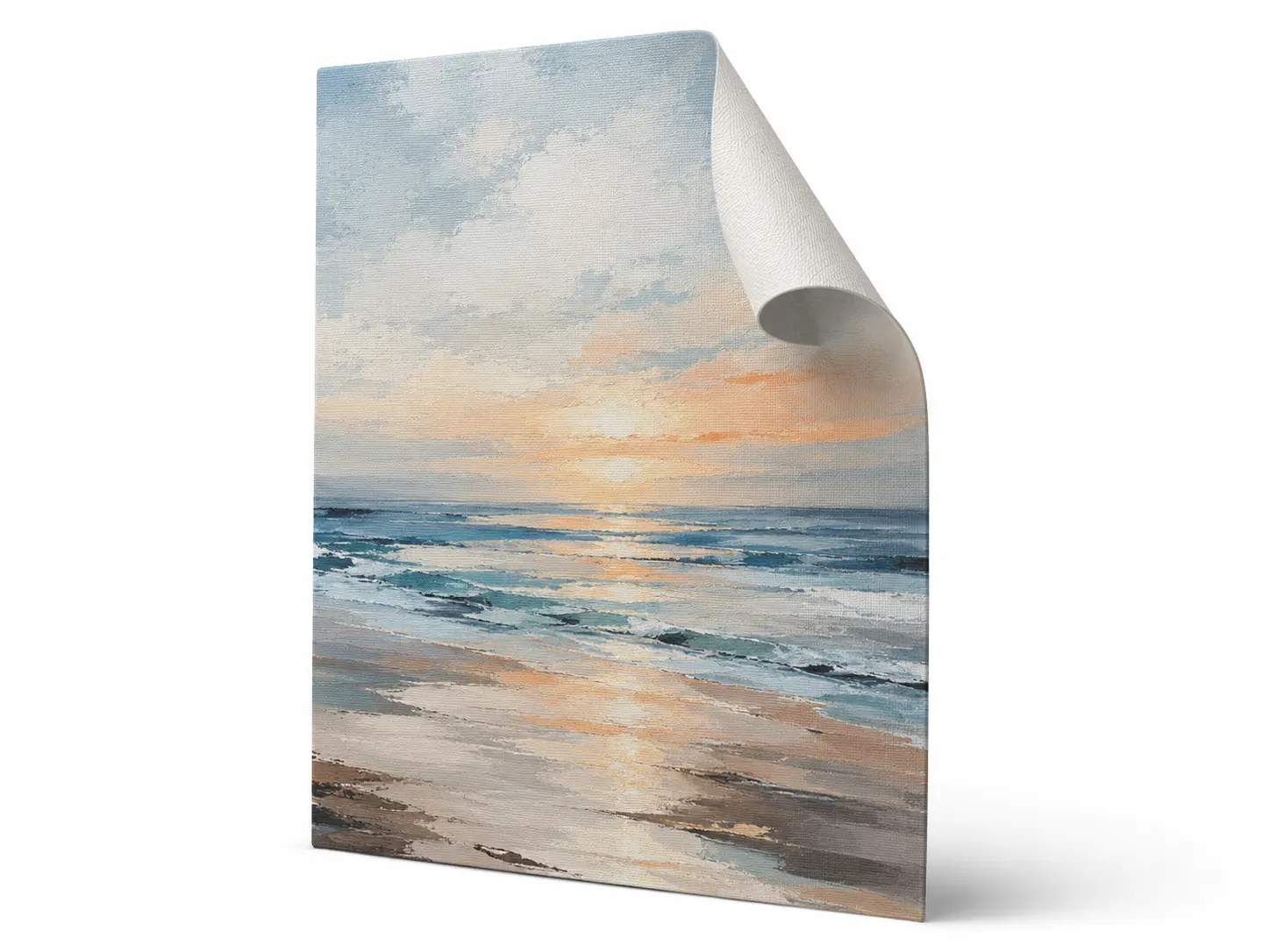 Tisk na plátno bez rámu s ohnutým rohem a viditelnou strukturou canvas materiálu