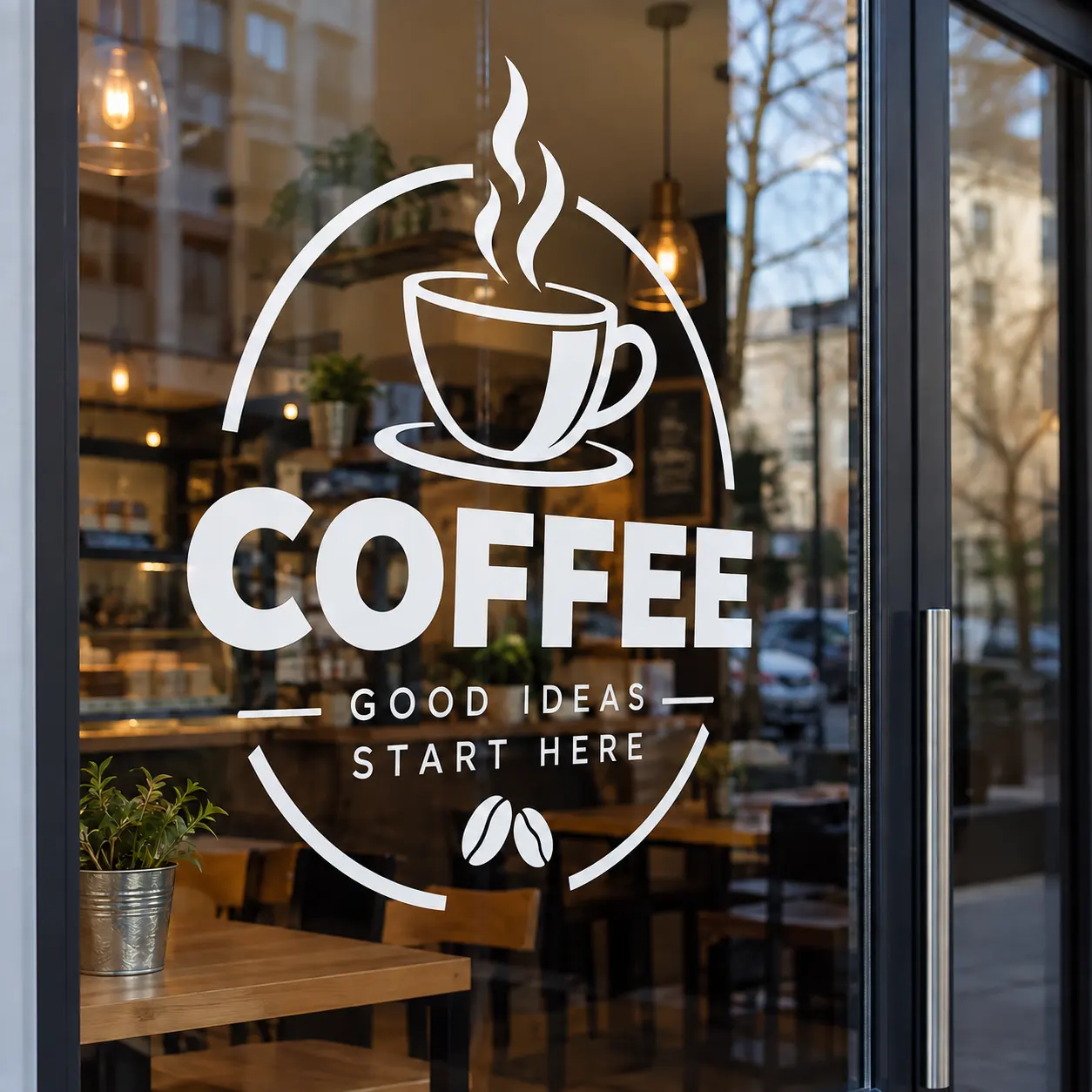 Custom vinyl lettering cut from coloured self-adhesive film for windows, glass and doors
